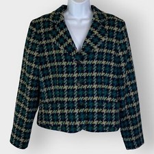 VTG  Pendleton Womens Blazer  Green  Wool  Plaid Houndstooth  Lined