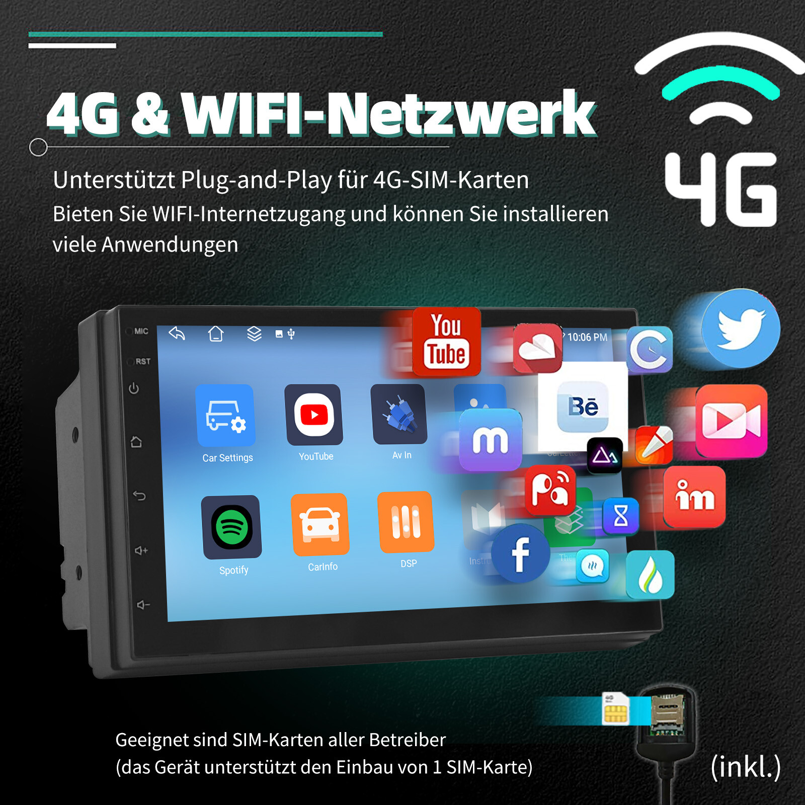 8-Core 6128GB Android 14 Carplay Autoradio 2 DIN GPS NAVI WiFi AM RDS Bluetooth