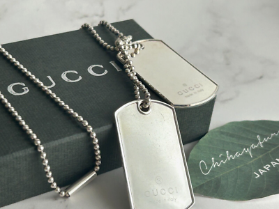 1 Day Shipping GUCCI Double Dog Tag Pendant Necklace Sterling