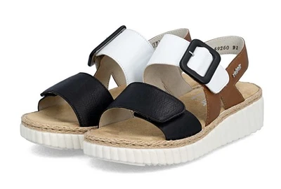 Rieker Sandale Schwarz Weiß Braun Sandalette Riemchensandale Klettverschluss - Bild 1 von 4