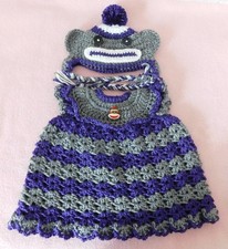 Doll Clothes Outfit, Crochet Dress, Pur Sock Monkey Dress Fits 15-17" AG Doll