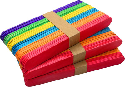 120 Pcs 6  Colored Jumbo Wooden Craft Sticks - Rainbow Wooden Popsicle Sticks fo