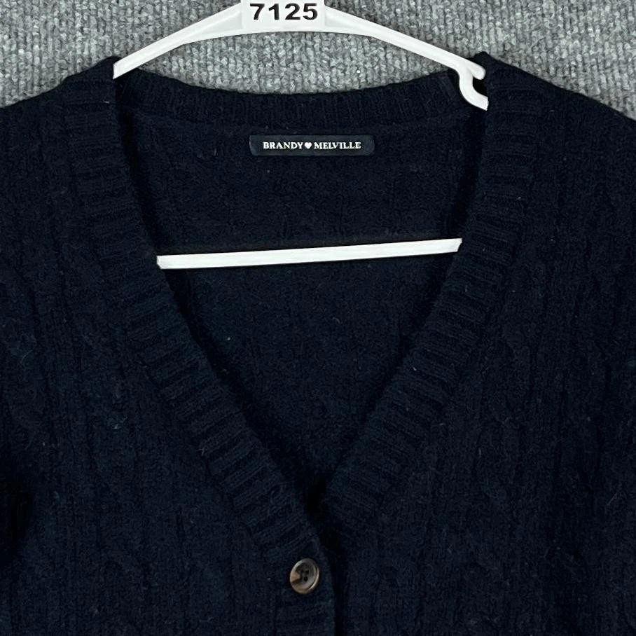 Brandy Melville Sweater Womens Small Black Cable Knit Cardigan Button Front - Image 3 of 4
