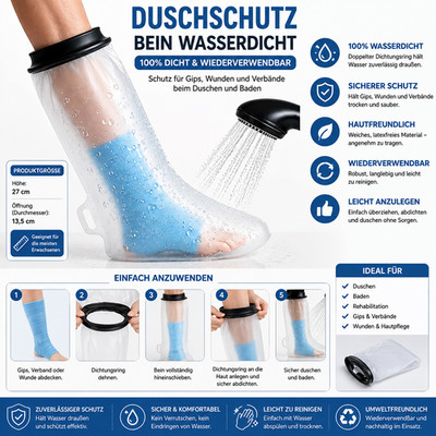Duschschutz Bein Wasserdicht für Duschen und Baden   100% Dicht & Wi