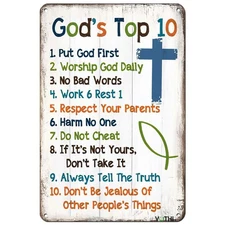 Aluminum 10 Commandments Sign - Art Deco Decorative Signage, 8x12 inches, Wal...