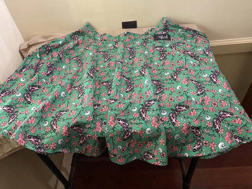 Hell Bunny Verde Madilyn Columpio Círculo Falda Calavera Polilla Mariposa Reino Unido 4XL EE. UU. 20-22 Foto 3 de 4