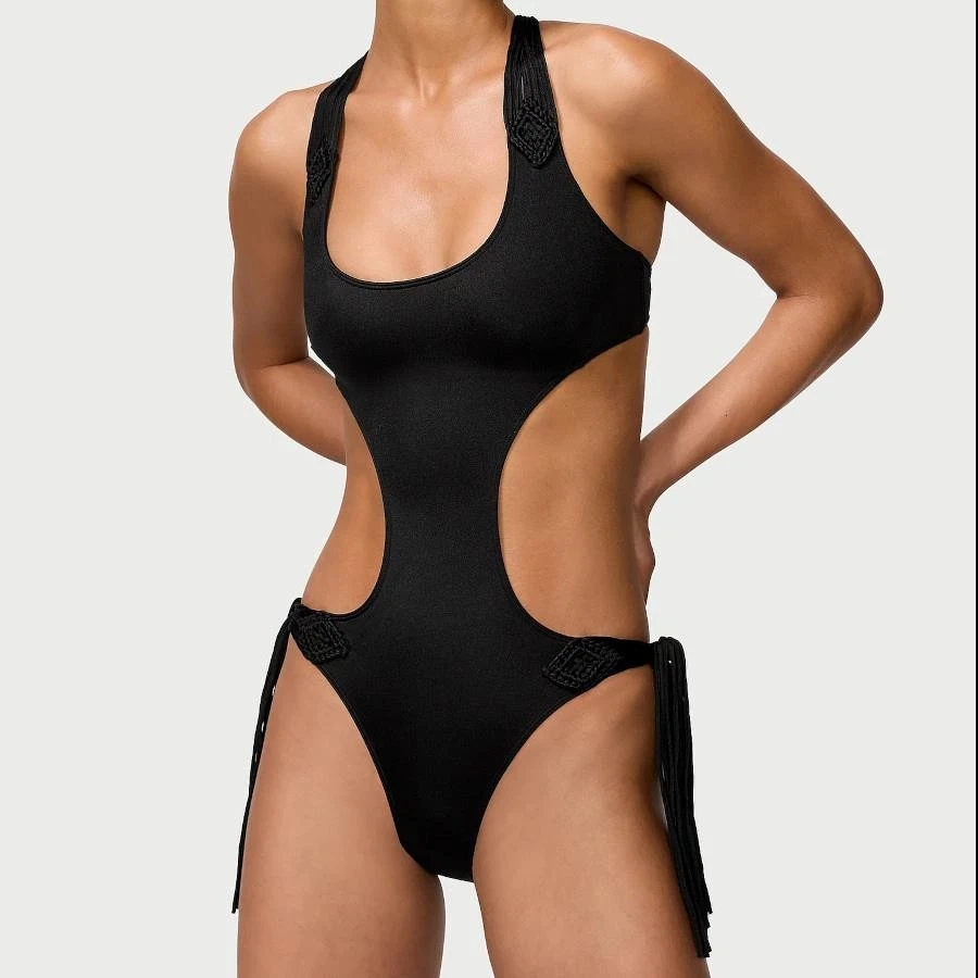 Victoria's Secret Archives Natación Macramé Flecos Monokini 1 PIEZA S *Negro* ¡NUEVO! Foto 2 de 3