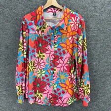 SheIn Shirt Women 2XL Pink Floral Button Up Collared Long Sleeve Curve Casual