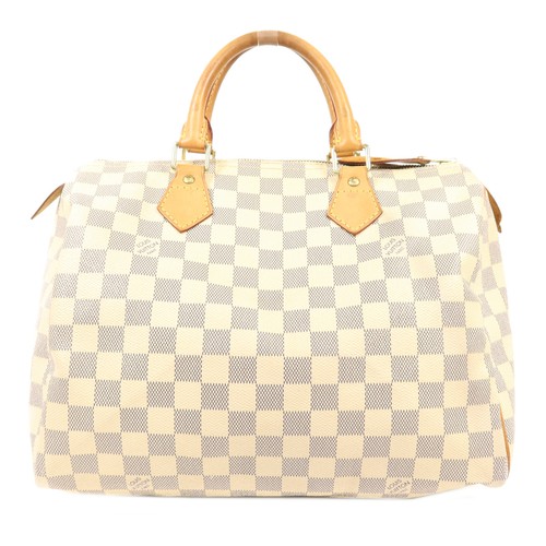 LOUIS VUITTON LV GHW Speedy 30 Handtasche N41533 Damier Azur Weiß