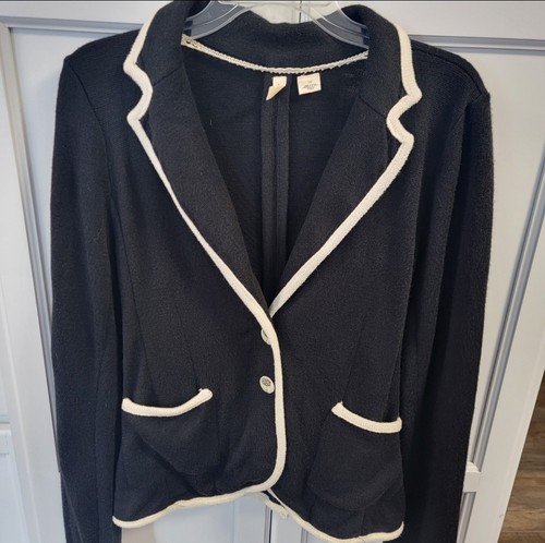 Anthropologie Moth Black Knit Wool Blend Floral Button Blazer Jacket Size Large - Picture 5 of 14