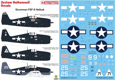 Techmod 1/32 F6F-5 Hellcat USS Essex Hornet Lexington Enterprise USN Navy Decals