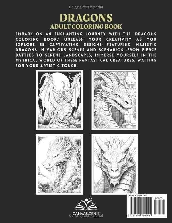 Dragons - Adult Coloring Book: Stress relief coloring book for adults, teens ...