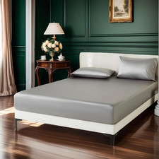 Luxury Gray Satin King Sheet Set - Ultra-Soft, Deep Pocket, Hypoallergenic