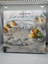 Anchor Hocking Savannah Glass Deviled Egg Platter Plate Dish 12” Used With Box