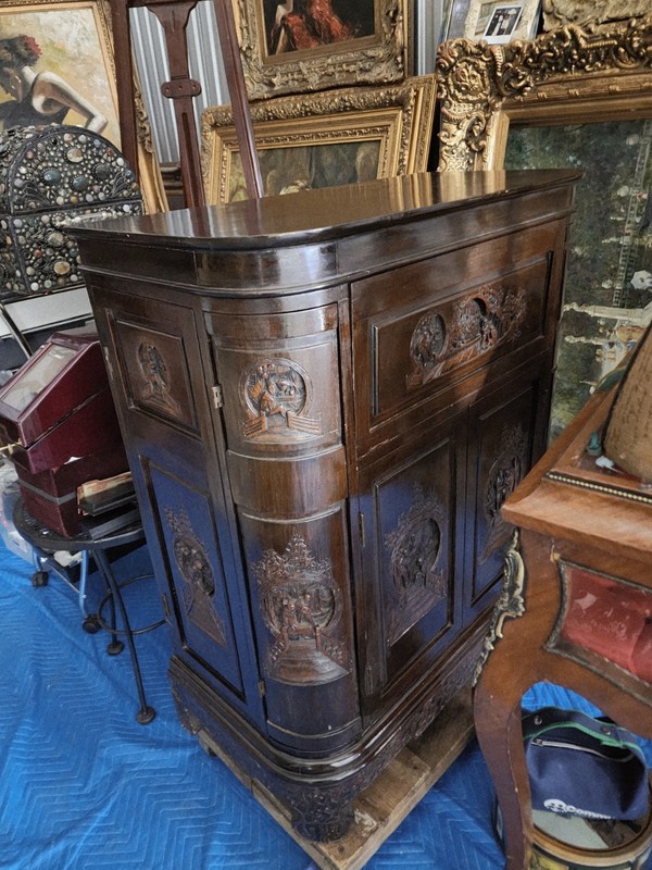 George Zee & Company Rosewood Dry Bar Cabinet 1963 Hand Carved