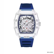 Men’s Skeleton-Style Barrel Watch – Transparent Waterproof Quartz Sport