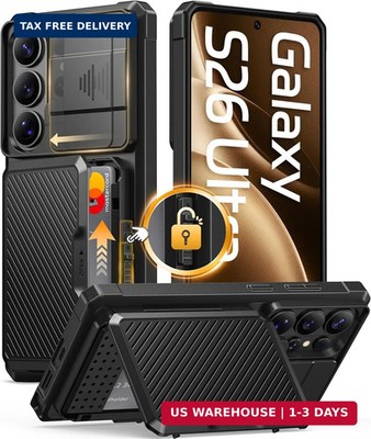 GolbinBox for Samsung Galaxy S26 Ultra Case with Card Holder & Slide Camera Cove