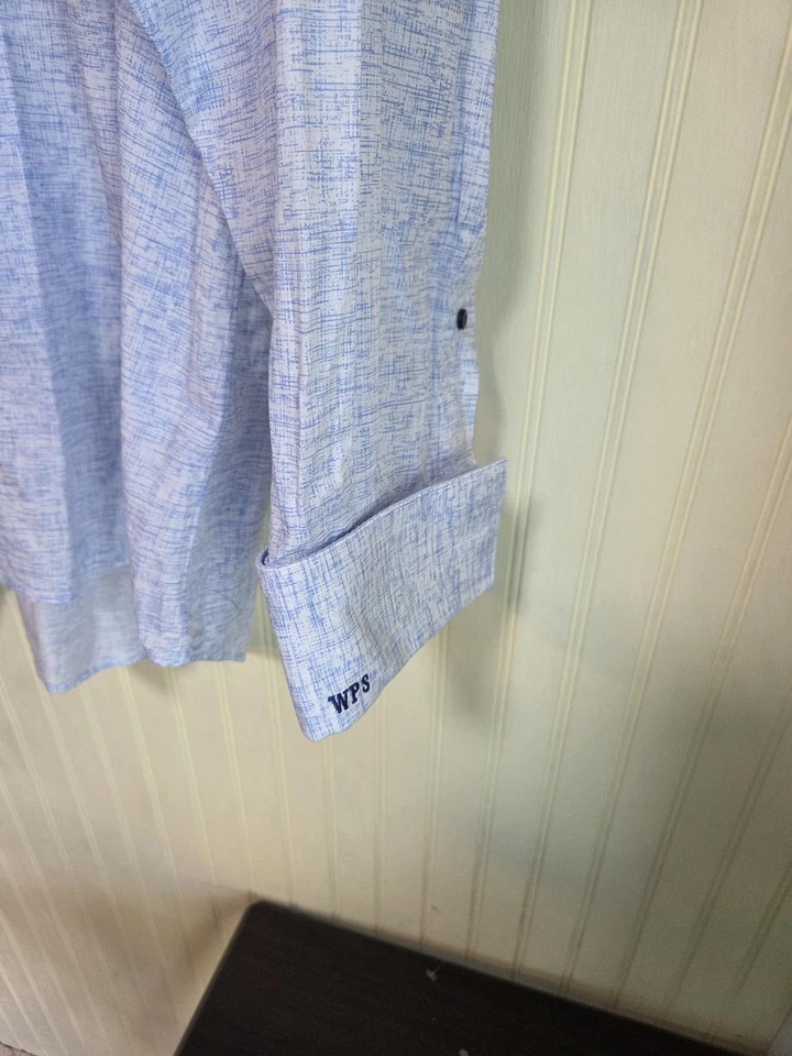 Tom James Executive Collection Shirt Mens XL Blue White Long Sleeve French Cuff - Image 4 of 4