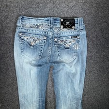 Miss Me Easy Boot Jeans Embellished Sequins Rhinestones Light Wash Size 26