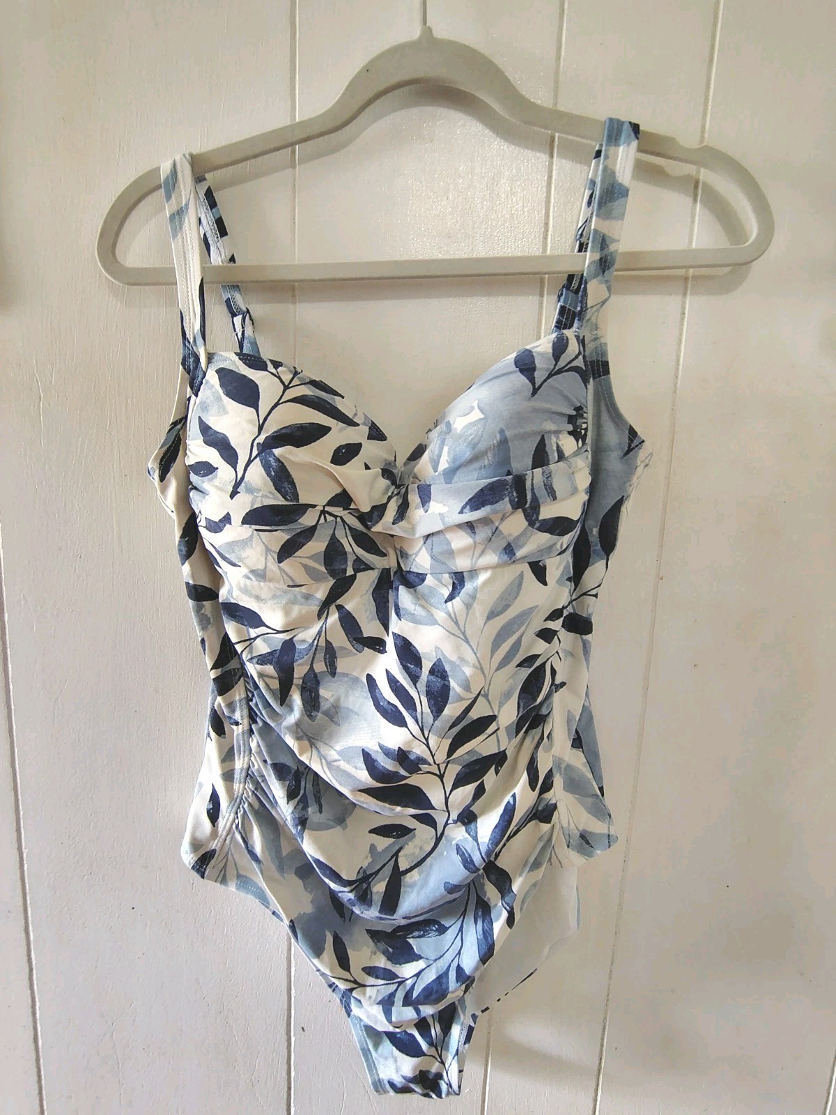 Nip Tuck Swim Slimming Shaping One-Piece Swim Bathing Suit Size 12  Blue White
