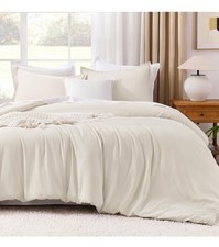 Litanika Full Size Comforter Sets Beige, 3 Pieces Lightweight Full, Beige