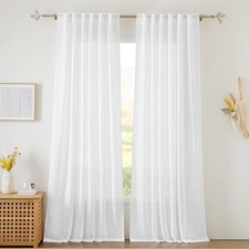 RYB HOME White Sheer Curtains Linen Texture Window Panels, 52x95, Light  Air