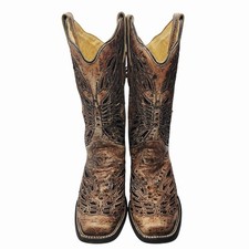 Corral Women s Western Boots Size 5M Brown Distressed Leather Square Toe R1226