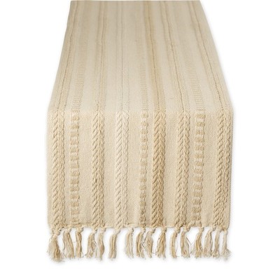 Vintage Linen Table Runner 15x113 Macrame Fringe Woven Design Easy Care