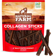 Natural Farm Bully Coated Gourmet Collagen Sticks 4 Inch, 25 Pack   Real Bully
