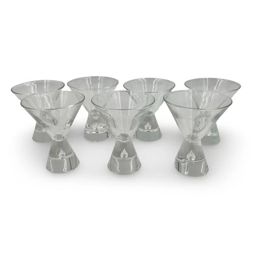 Set Of 7 Steuben 7826 Clear Crystal Cocktail Glasses With Teardrop Base 4” Disco