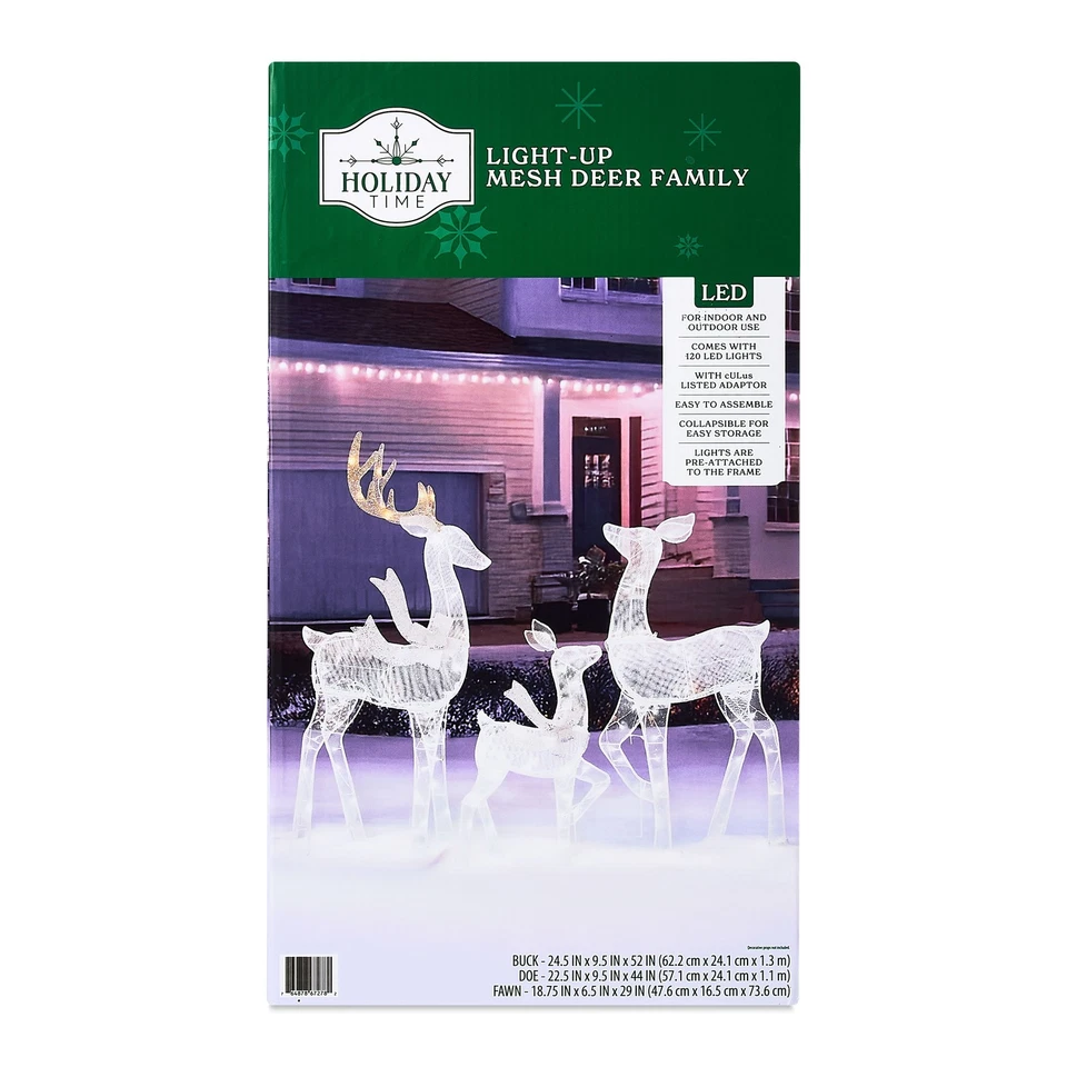 Juego de 3 Ciervos Familia Con 120 Luces LED Blancas Navidad Exterior Patio Decoración Foto 3 de 4