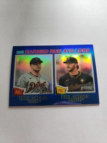 2026 Topps Heritage Tarik Skubal Paul Skenes #7 Chrome Blue Refractor SP #/150