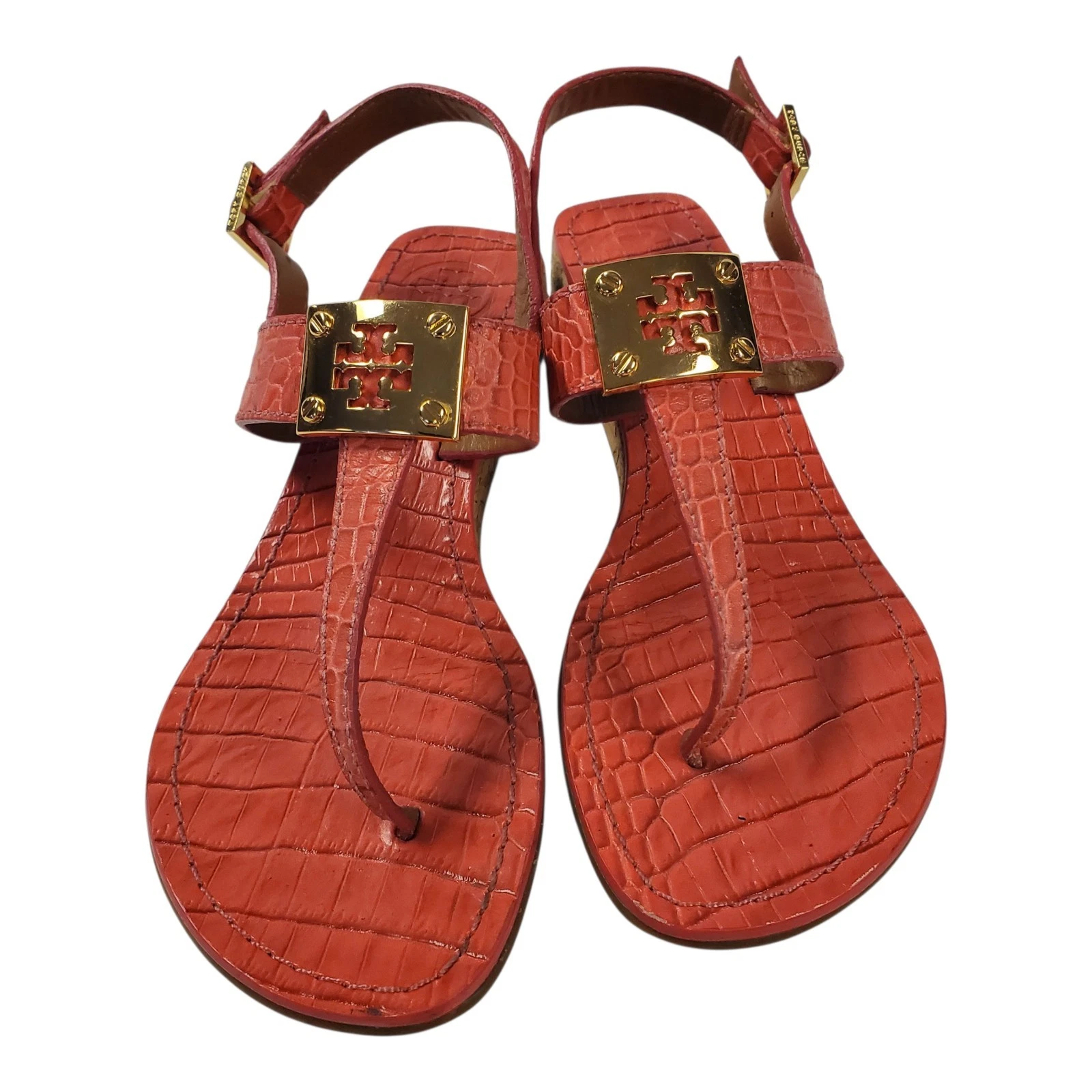 PUMA TORY BURCH sandali donna taglia 6 5 rosa pelle coccodrillo caviglia cinturino a T designer