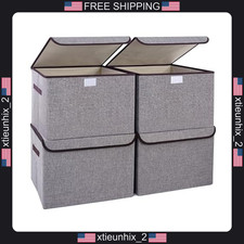 Fabric Storage Bins with Lids 14.6x9.5x9.5 inches Linen Foldable Organizer Box