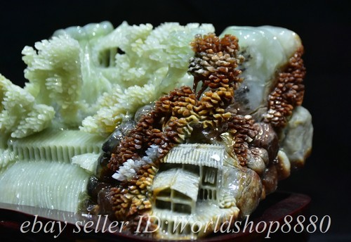 9.2" Chinese Natural Xiu jade Carved Fengshui Mountain Tree Bridge Statue - Picture 6 of 10