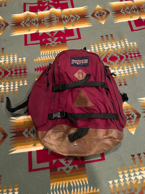 Vintage Jansport 90s Suede Backpack Day Pack Made in USA Red Brown