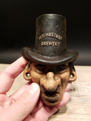 Antique Vintage Style Cast Iron Ole Masters Folk Art Figural Beer Bottle Opener