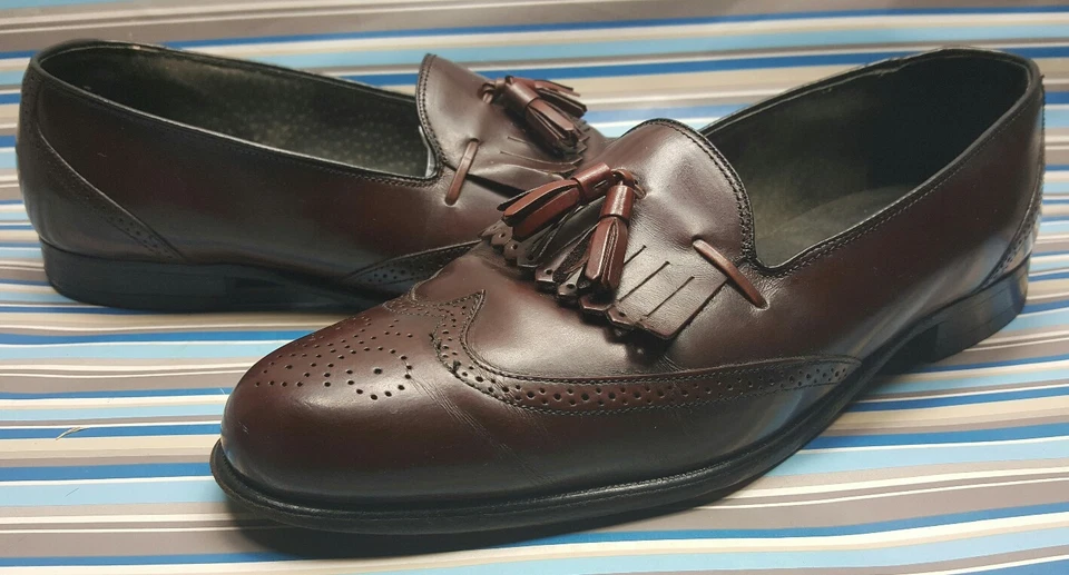 STAFFORD MADE IN USA LOAFERS SLIP-ON TASSEL BURGUNDY LEATHER MENS SHOES 9.5 D - Image 2 of 4