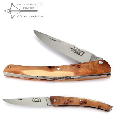 Arbalete G David Le Thiers Messer 12cm - Griff Wacholder - zisellierte Platine