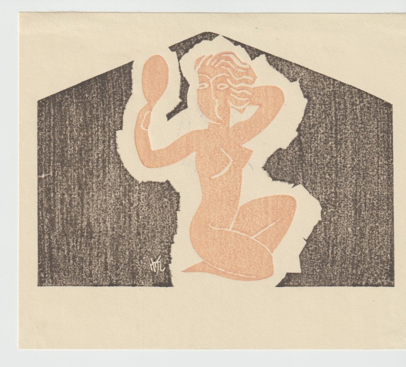 - Maekawa Senpan - Nude w Hand Mirror original Japanese print