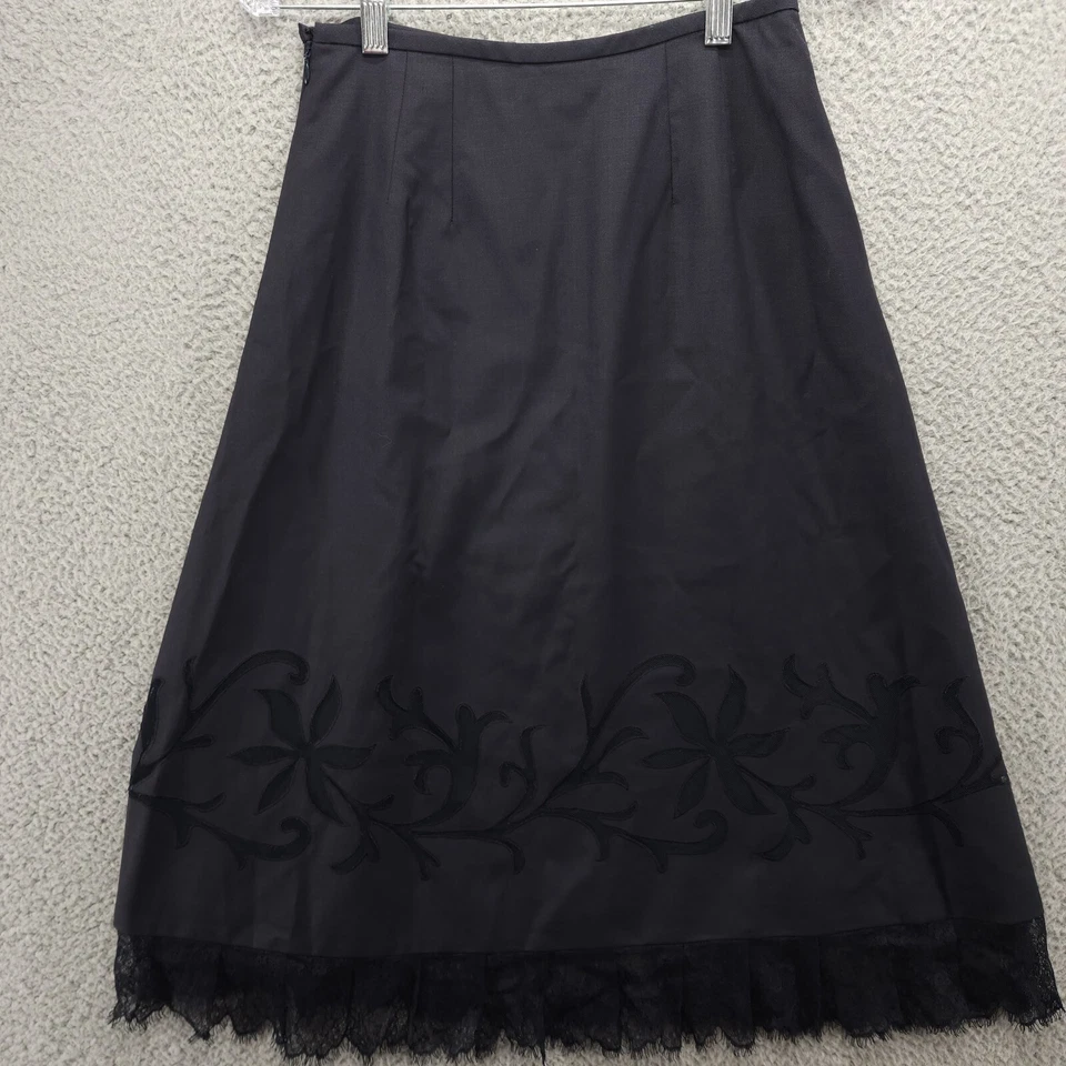 Ann Taylor Loft Skirt womens 0 Black knee high side zip A-line Floral Wool Lace - Image 3 of 4