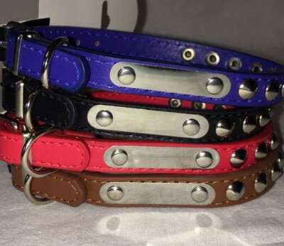 Pet Dog Adjustable PU Leather Studded Round Puppy Cat Necklace Collar 14