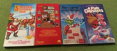 4 Christmas VHS Lot Grinch Stole Christmas Mister Magoo Carol A Pink Christmas  