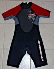 O'rageous Shorty Wetsuit Red/Black/Gray Neoprene Youth Size 8-10 Zipper leash
