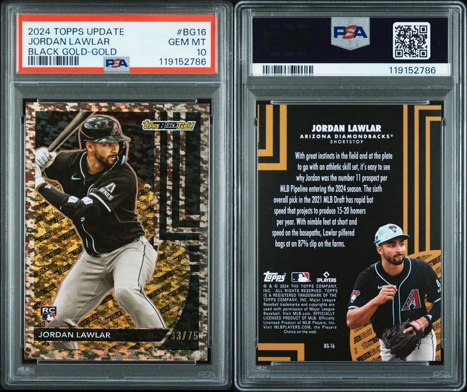2024 Topps Update Series Topps Black Gold Jordan Lawlar GOLD /75 PSA 10 POP 1 - Image 3 of 3