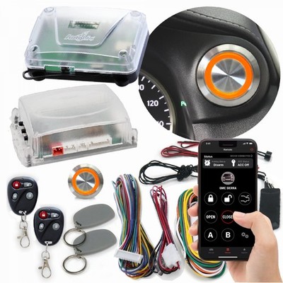 Orange LED Billet Push Button Engine Start Keyless Entry Remote Start & RFID Kit