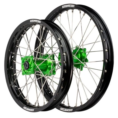 Kawasaki KX85 Big Wheel 2001-2026 Axiom Wheel Set 19/16 Black Rims Green Hubs Si - image 1 of 4