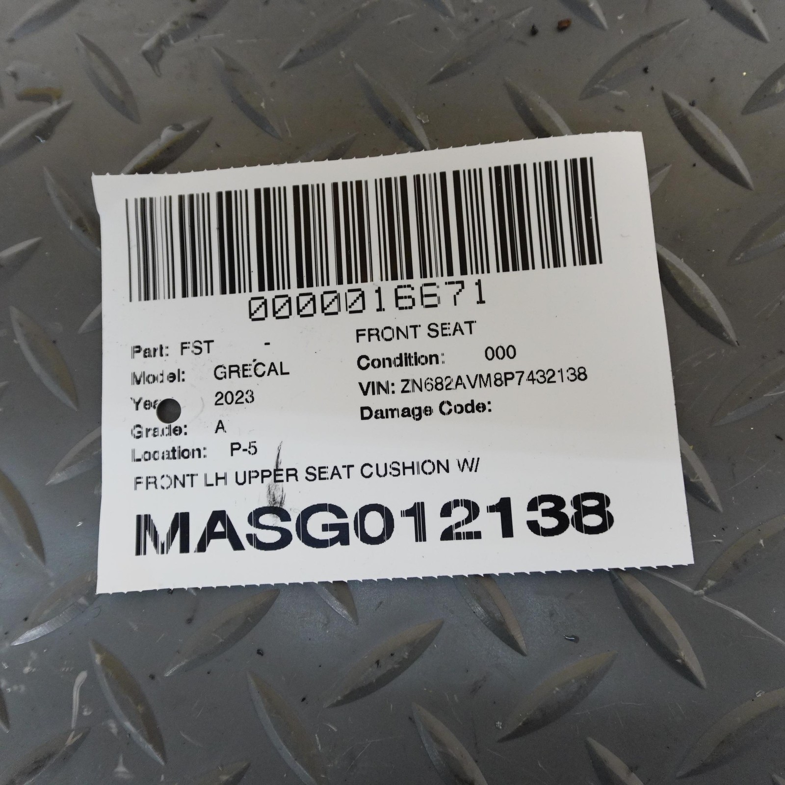 Maserati Grecale 2023-2026 FRONT+LEFT+UPPER Seat cushion