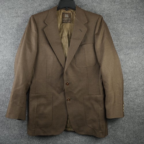 Lanvin, Cappotto sportivo vintage Lanvin uomo marrone medio lana tweed toppa tasca blazer USA