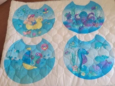 Sea Babies Cut and Sew Drool Baby Bib Panels UNCUT Pre-Quilted Fabric Makes 16